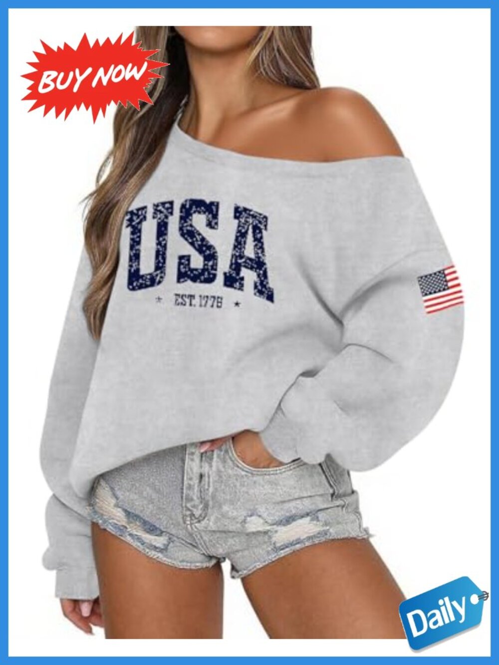 Lacozy USA Sweatshirts for Women Oversized Fleece Off The Shoulder Sweater
